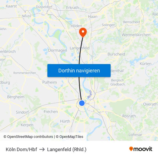 Köln Dom/Hbf to Langenfeld (Rhld.) map