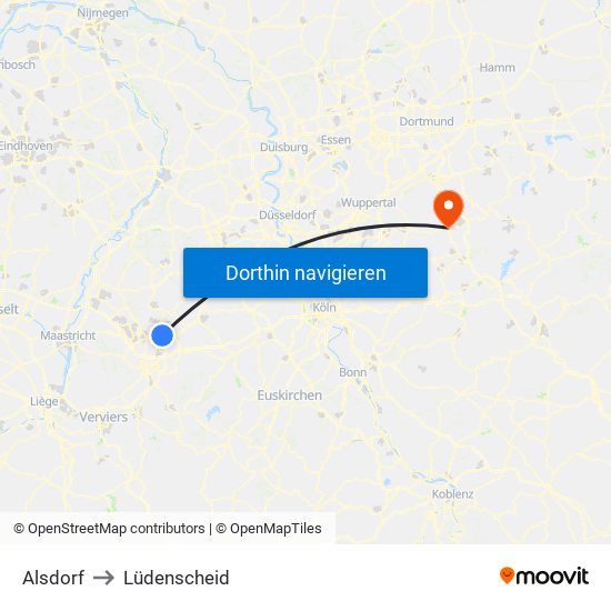 Alsdorf to Lüdenscheid map