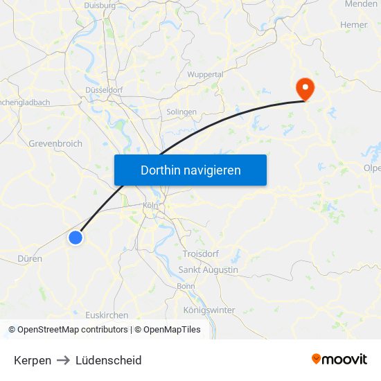 Kerpen to Lüdenscheid map