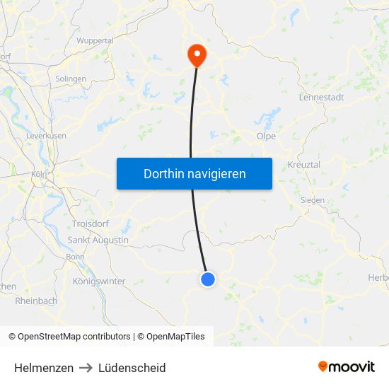 Helmenzen to Lüdenscheid map