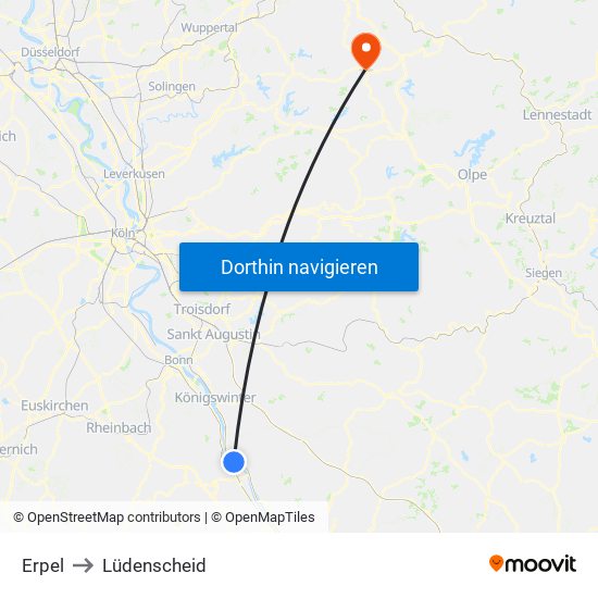 Erpel to Lüdenscheid map