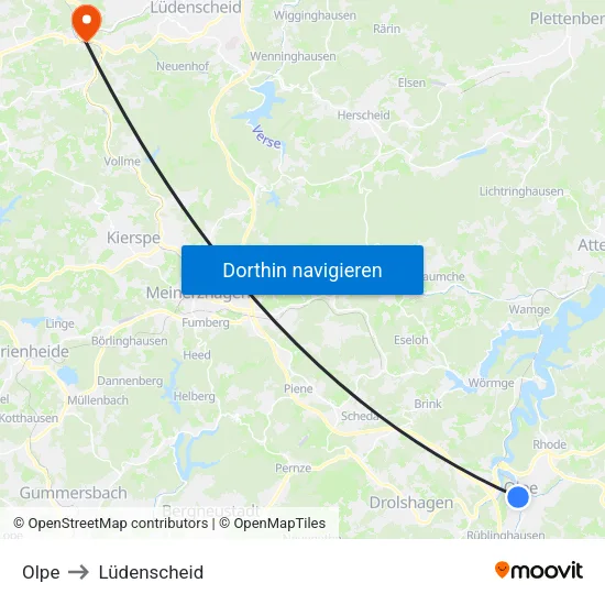 Olpe to Lüdenscheid map