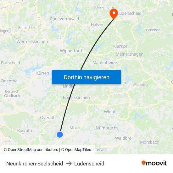 Neunkirchen-Seelscheid to Lüdenscheid map