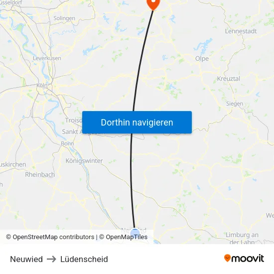 Neuwied to Lüdenscheid map