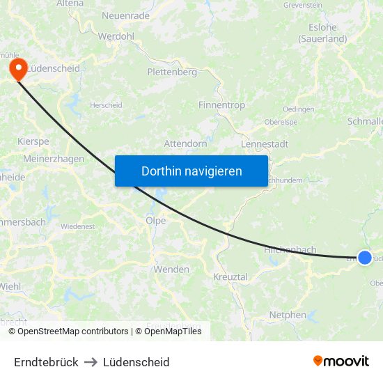 Erndtebrück to Lüdenscheid map