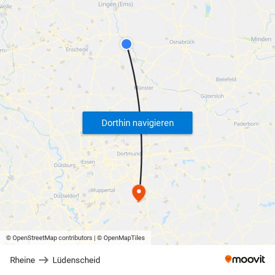 Rheine to Lüdenscheid map