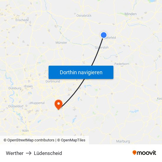 Werther to Lüdenscheid map