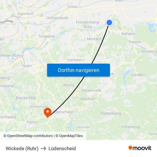 Wickede (Ruhr) to Lüdenscheid map