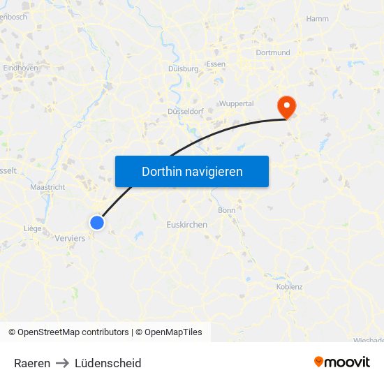 Raeren to Lüdenscheid map