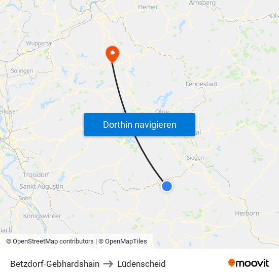 Betzdorf-Gebhardshain to Lüdenscheid map