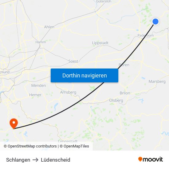 Schlangen to Lüdenscheid map