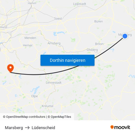 Marsberg to Lüdenscheid map