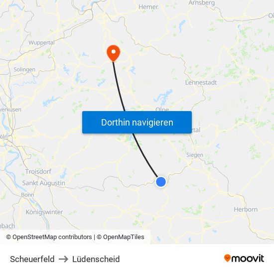 Scheuerfeld to Lüdenscheid map