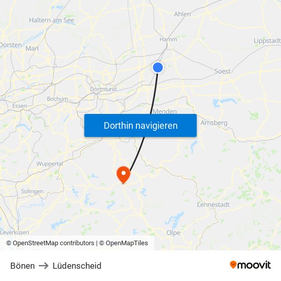 Bönen to Lüdenscheid map