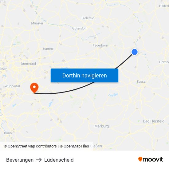 Beverungen to Lüdenscheid map