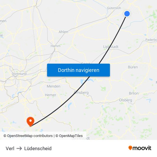 Verl to Lüdenscheid map