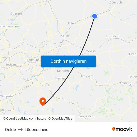 Oelde to Lüdenscheid map