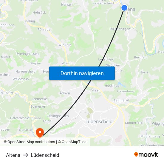 Altena to Lüdenscheid map