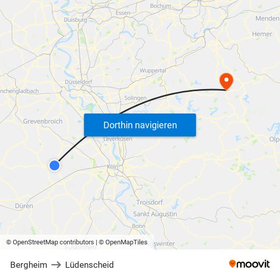 Bergheim to Lüdenscheid map