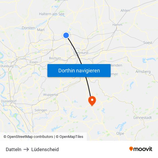 Datteln to Lüdenscheid map