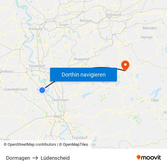 Dormagen to Lüdenscheid map