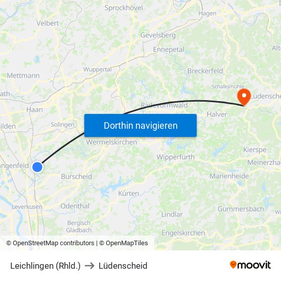 Leichlingen (Rhld.) to Lüdenscheid map