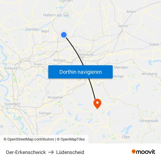 Oer-Erkenschwick to Lüdenscheid map