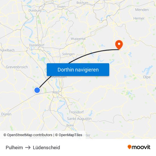 Pulheim to Lüdenscheid map