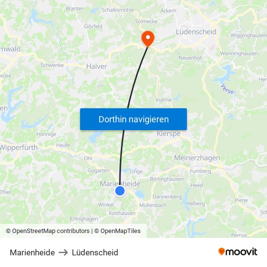 Marienheide to Lüdenscheid map