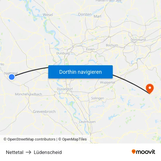 Nettetal to Lüdenscheid map