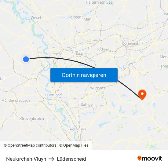 Neukirchen-Vluyn to Lüdenscheid map