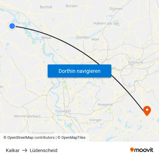 Kalkar to Lüdenscheid map