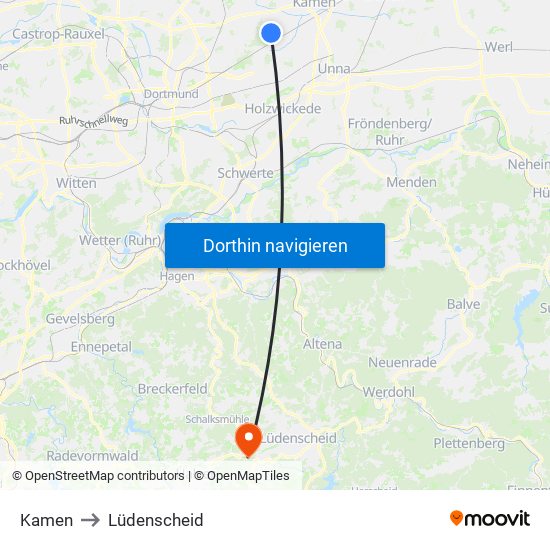 Kamen to Lüdenscheid map