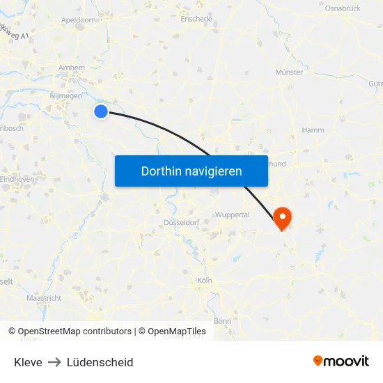 Kleve to Lüdenscheid map