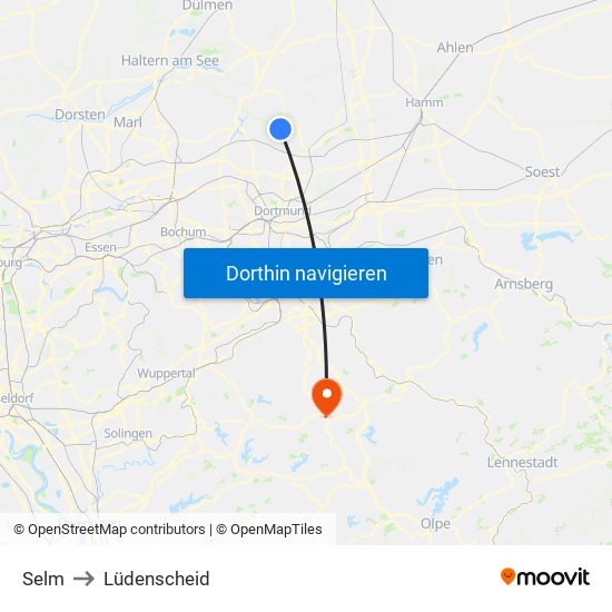 Selm to Lüdenscheid map