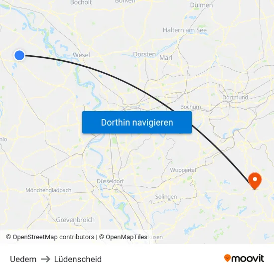 Uedem to Lüdenscheid map