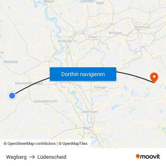 Wegberg to Lüdenscheid map