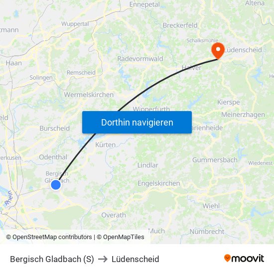 Bergisch Gladbach (S) to Lüdenscheid map