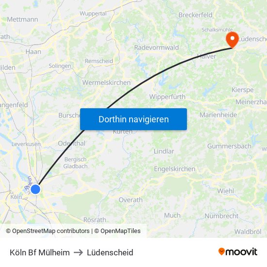 Köln Bf Mülheim to Lüdenscheid map