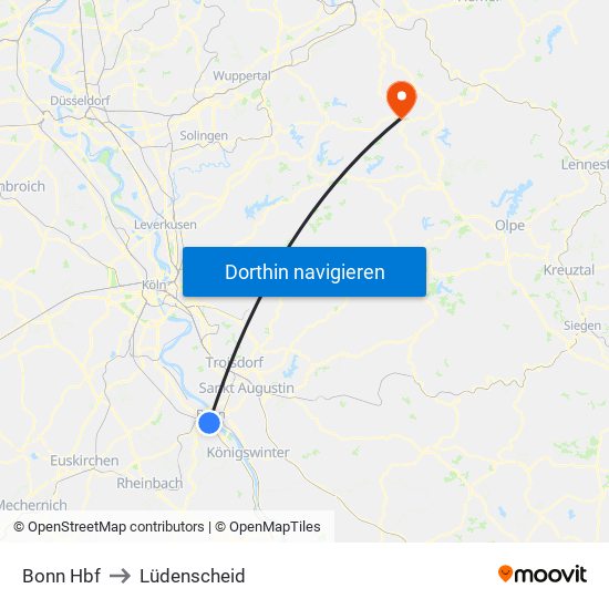 Bonn Hbf to Lüdenscheid map