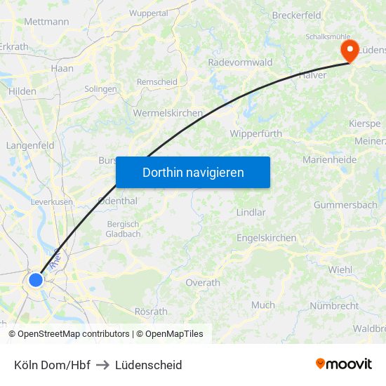 Köln Dom/Hbf to Lüdenscheid map