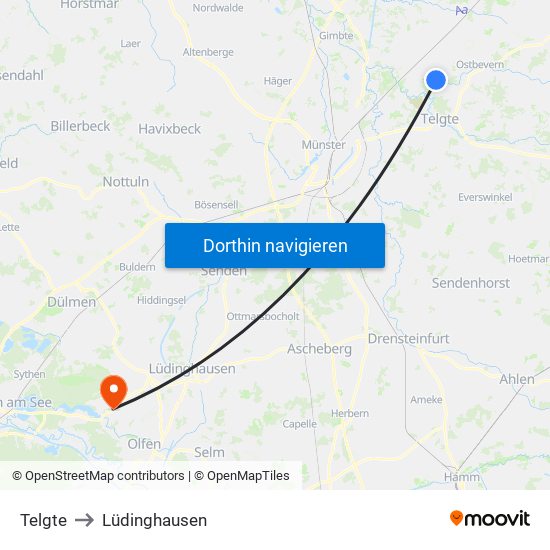 Telgte to Lüdinghausen map