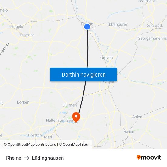 Rheine to Lüdinghausen map