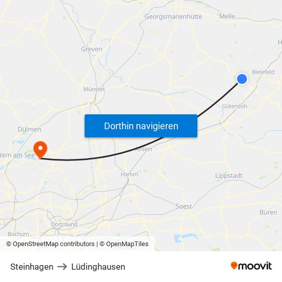 Steinhagen to Lüdinghausen map