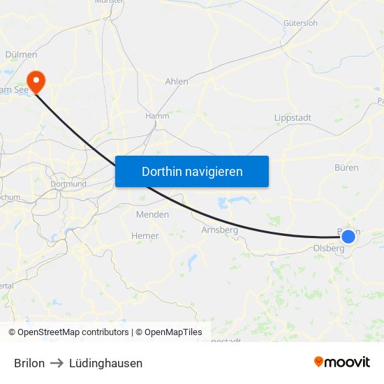 Brilon to Lüdinghausen map