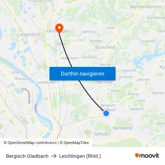 Bergisch Gladbach to Leichlingen (Rhld.) map