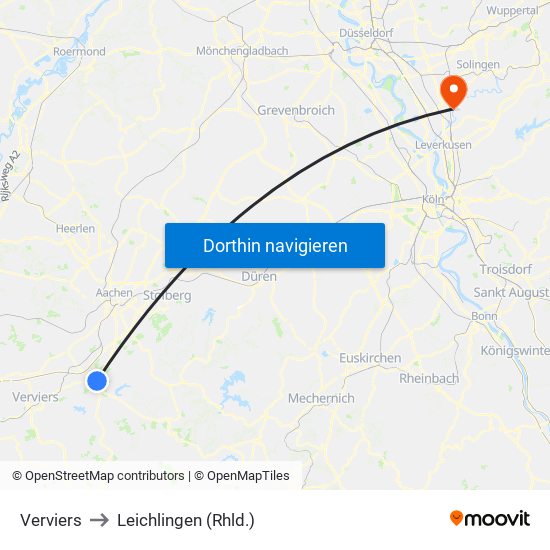 Verviers to Leichlingen (Rhld.) map