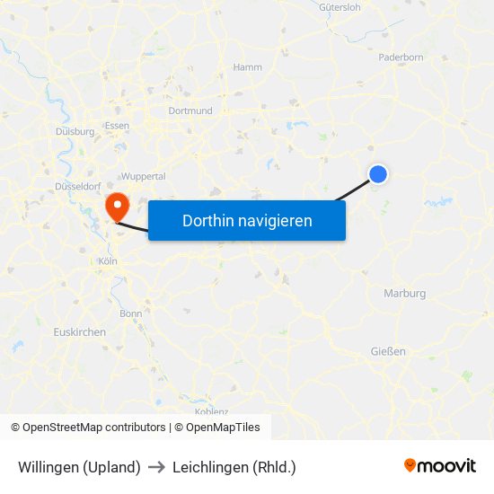 Willingen (Upland) to Leichlingen (Rhld.) map