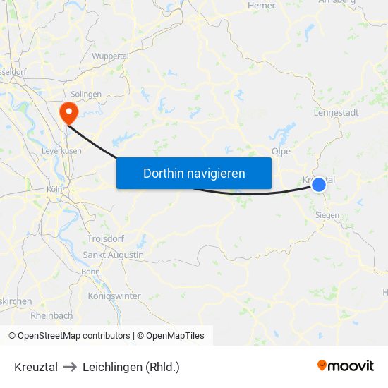 Kreuztal to Leichlingen (Rhld.) map
