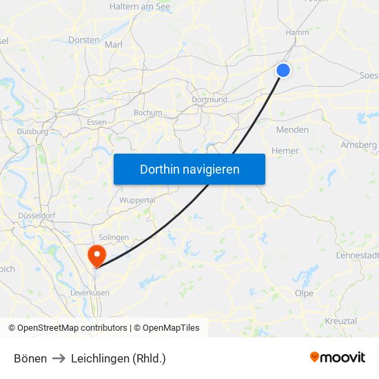 Bönen to Leichlingen (Rhld.) map